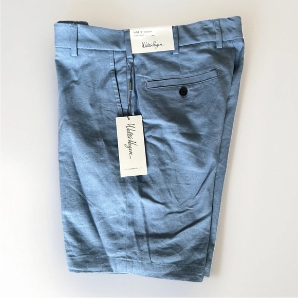 NEW Mens Walter Hagen Clubhouse Linen Golf Shorts Flat Front 30W- 9" Inseam Blue - Picture 1 of 6